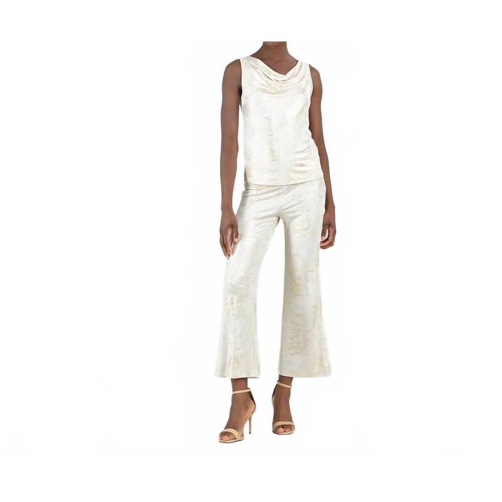 NEW CLARA SUNWOO foil sheen cowl neck draped tank top in champagne